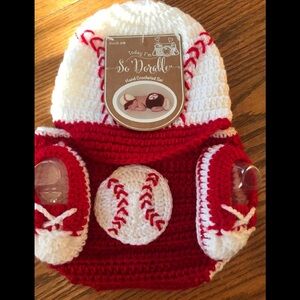 3 Piece Baseball Adorable Hand Crocheted Baby Set